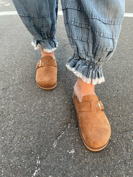 Corkys Day Dream Clogs in Tobacco Faux Suede
