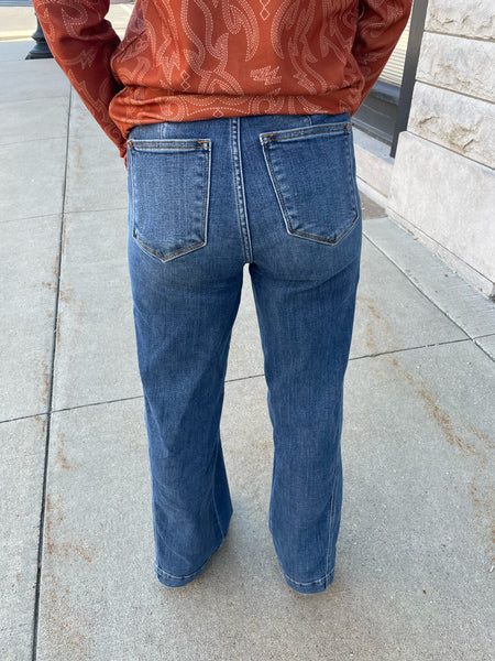 Judy Blue Medium Denim HW Wide Leg Trouser