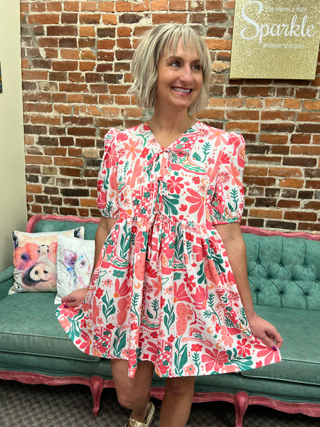Pink Boot Boho Front Tie Dress