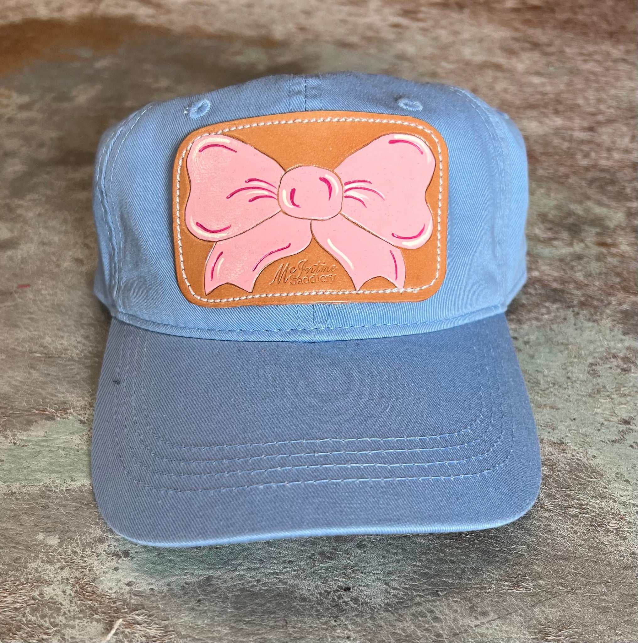 Light Blue Solid Low Low Crown Pink Bow Cap