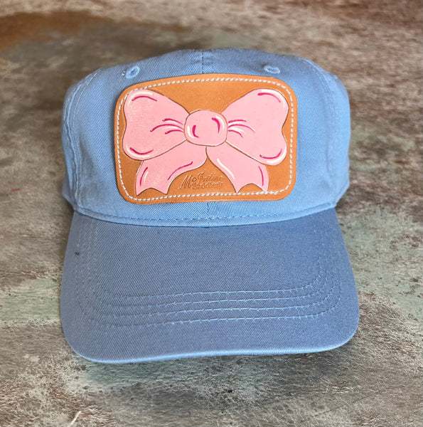 Light Blue Solid Low Low Crown Pink Bow Cap