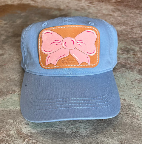 Light Blue Solid Low Low Crown Pink Bow Cap