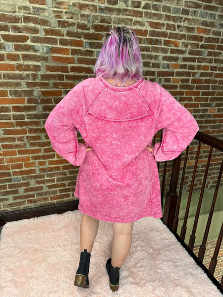 Magenta Mineral Washed Oversized A-Line Mini Dress