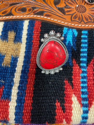 Red Turquoise Stretch Ring