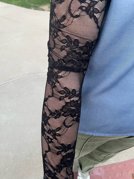 Black Floral Lace High Neck Mesh Top