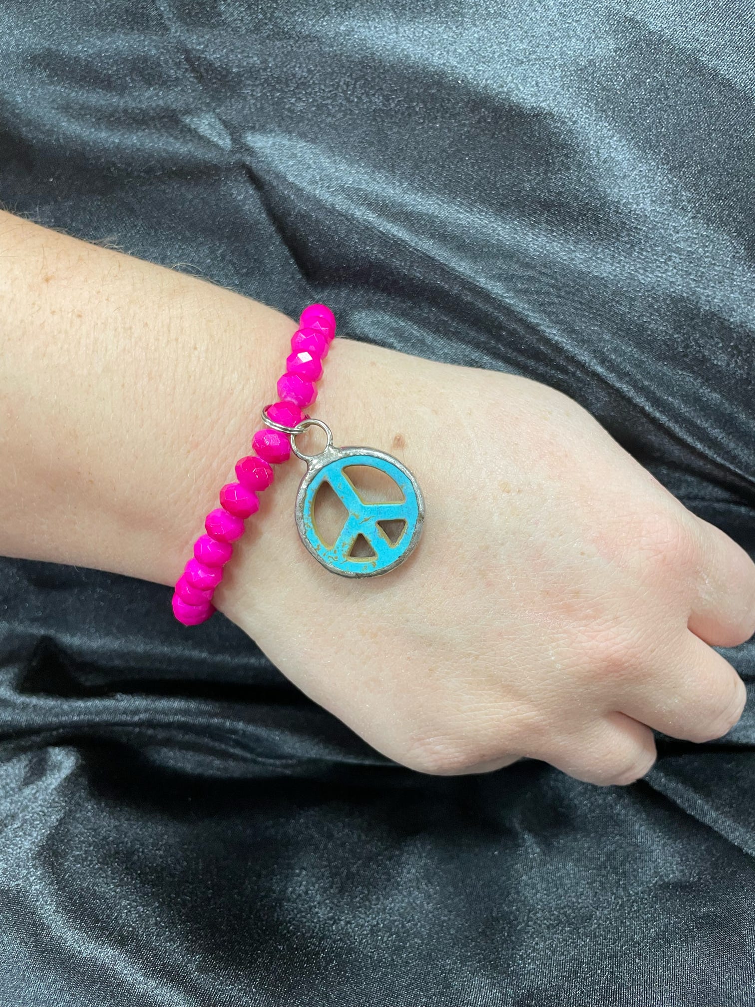 Peace Sign Pink Crystal Bracelets