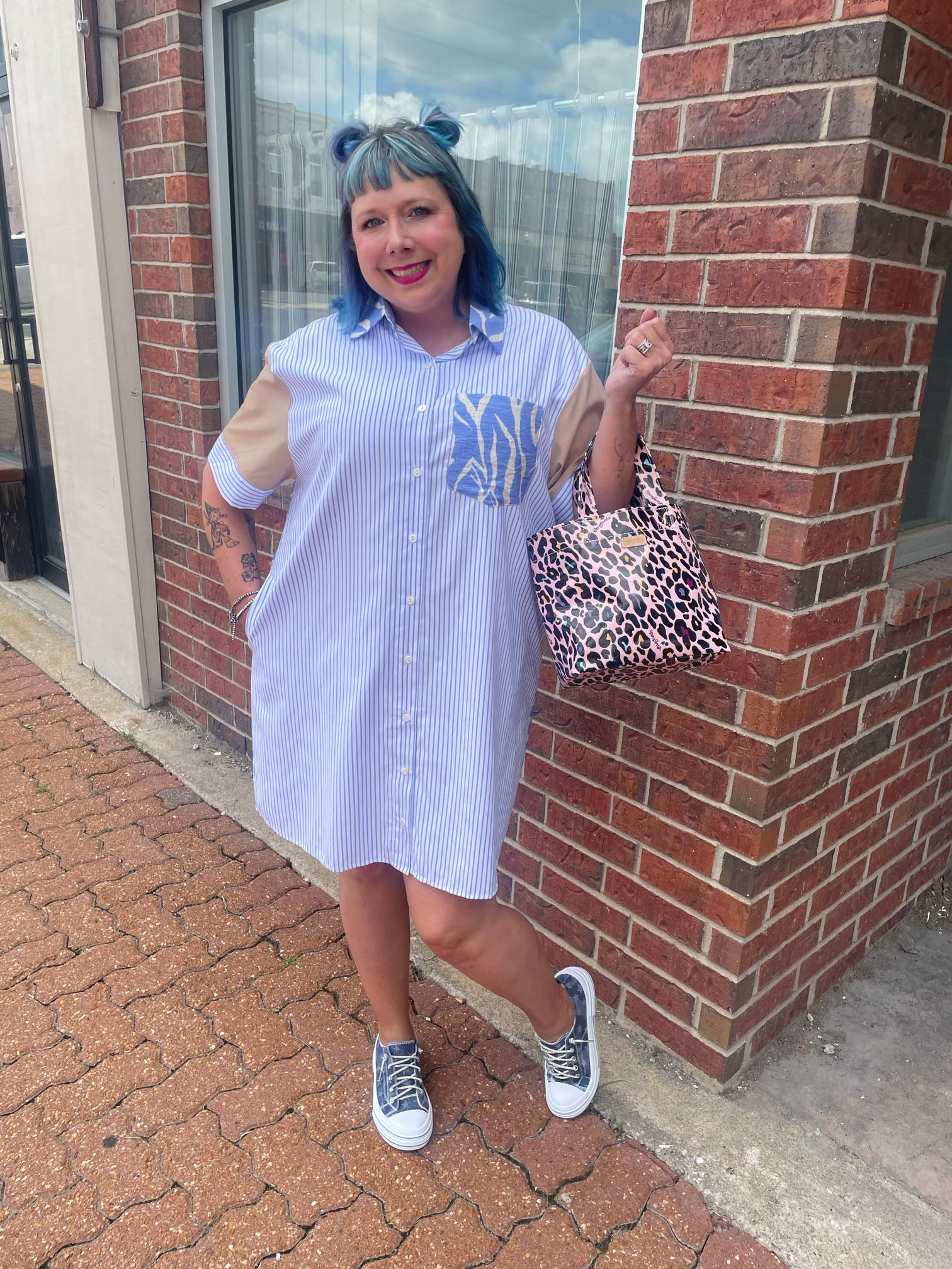 Blue Combo Pattern Mix Dress Plus Size