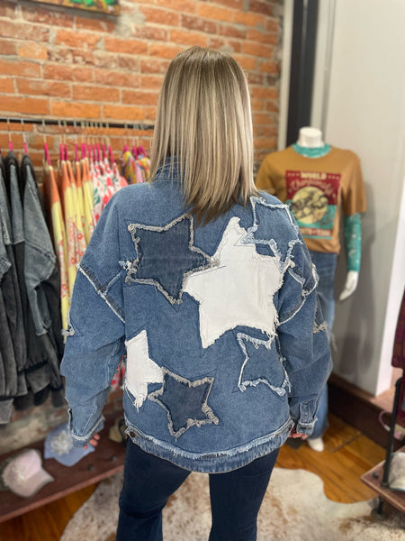 Denim Washed Star Patch Jacket