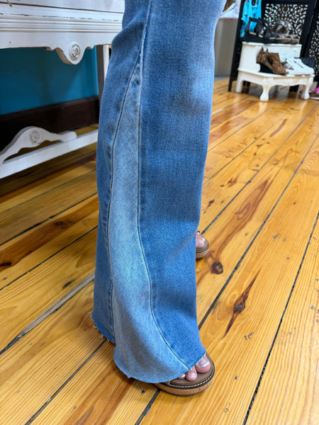 Medium Denim High Rise Super Flare Jean w/ Side Insert