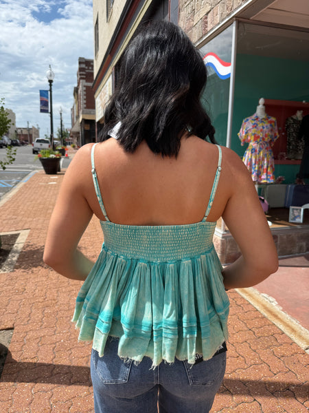 Turquoise Mineral Washed Woven Tank Top