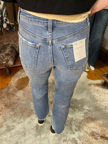 Stately Mid Rise Crop Straight w/ Uneven Hem Detail Jean