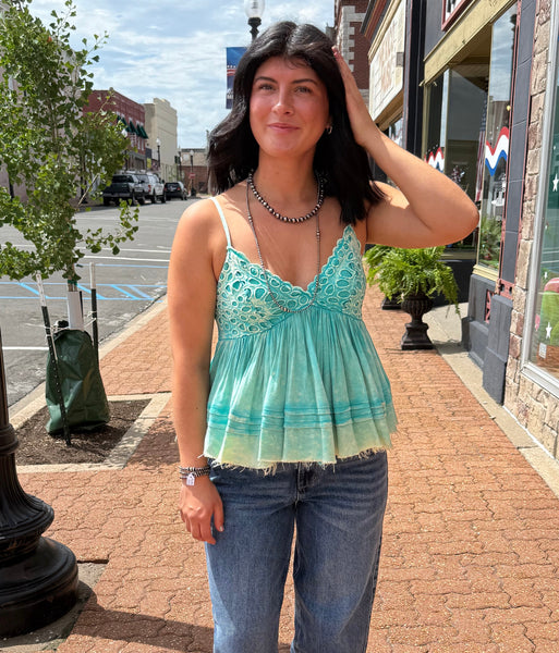 Turquoise Mineral Washed Woven Tank Top