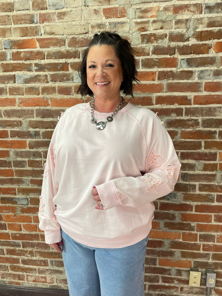 Cotton Pink LS Top w/ Star Detailing on Arms