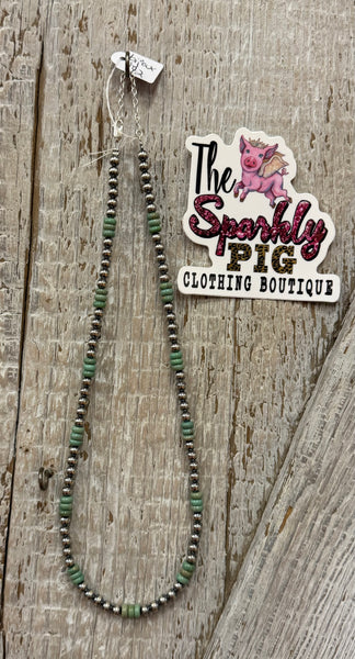 Green Turquoise & Sterling Silver Pearl Necklace