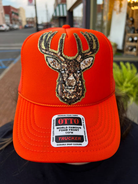 Hunter Orange Hat w/ Sequin Deer
