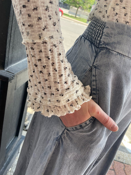 Ivory LS Floral Print Thermal Top