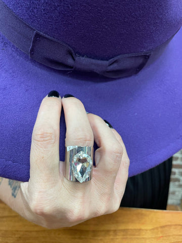 Silver Ring w/ Diamond Teardrop Stone