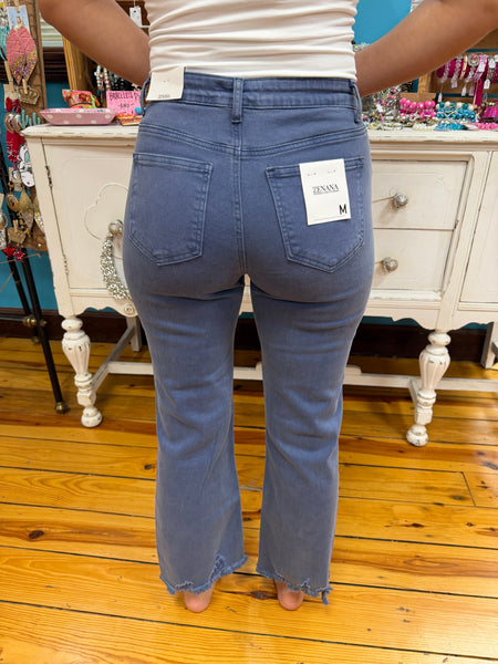 Acid Washed High Waist Distressed Straight Pants Blackberry