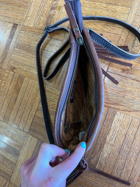 Small Crossbody Saddle Blanket w/ Tooled Leather & Fringe