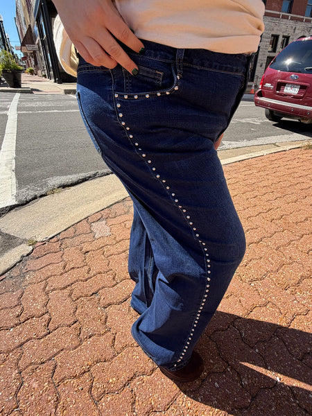 Coco+Carmen EverStretch Wide Leg w/ Stud Details Indigo Dark Jeans
