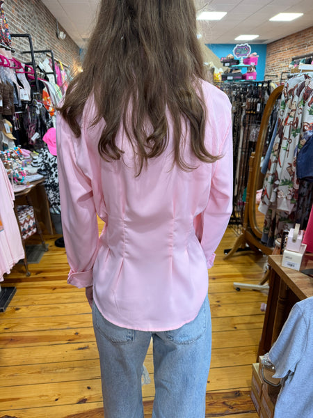 Soft Pink Button Down Long Sleeve Blouse