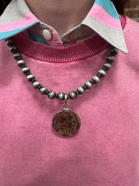Nickel Charm on Navajo Pearl Look Necklace