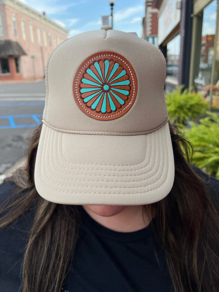 Cream Trucker Big Turquoise Needlepoint
