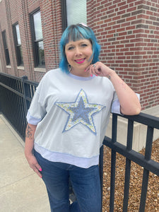Lt. Blue Short Sleeve Star Patch Top