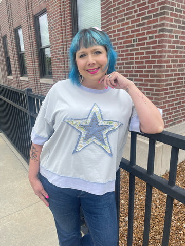 Lt. Blue Short Sleeve Star Patch Top
