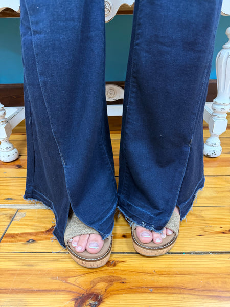 KanCan High Rise Dark Denim Flare Jean w/ Slit