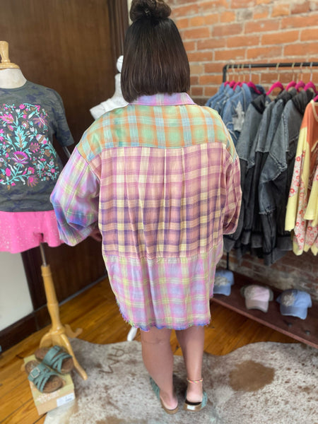 Blush Multicolor Vintage Plaid Block Bleached Shirt