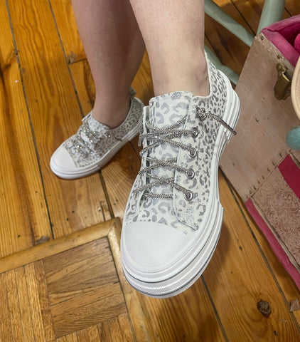 Aman White Silver Leopard Slip On Shoe