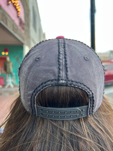 XL Bling Winged Fleurdelis High Contrast Cap fuchsia/charcoal gunmetal/ab