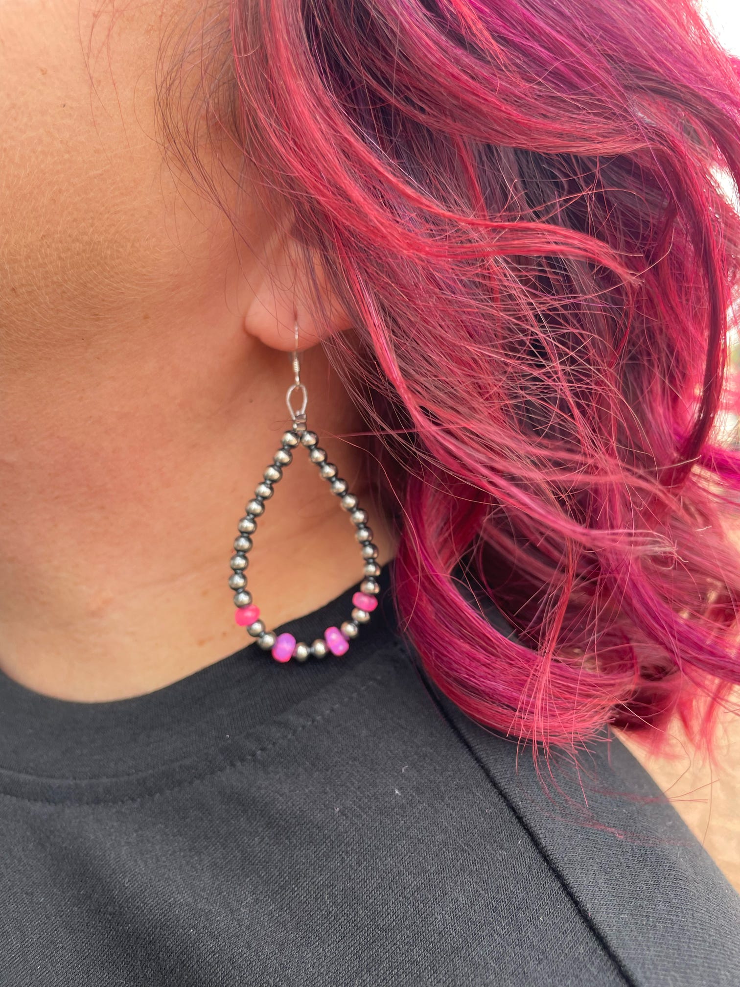 4mm Teardrop Sterling Silver Pearl Earrings w/ Faceted Pink Opal