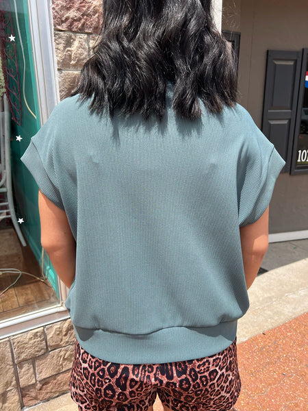 Ash Jade Ribbed Half Zip Top