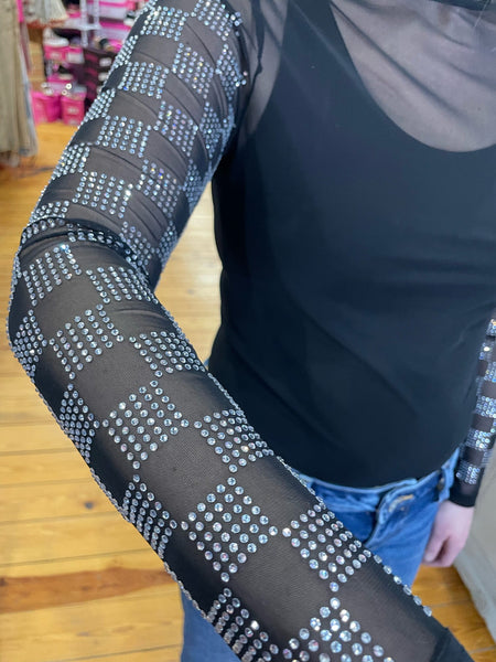 Checked in Black Mesh Top