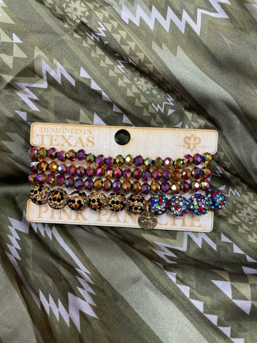 Color Mix Leopard Bling Bead Bracelet Set