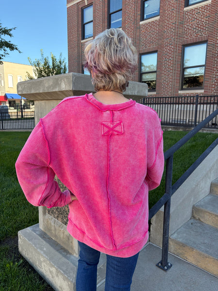 Hot Pink Ribbed Oversized Top