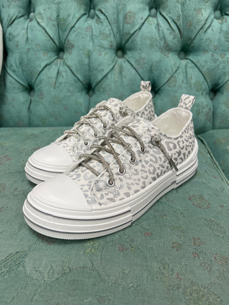 Aman White Silver Leopard Slip On Shoe