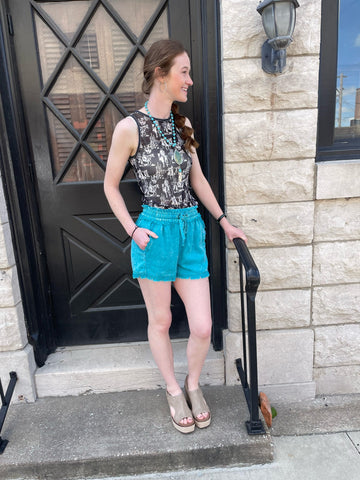 Lt. Teal Drawstring Shorts
