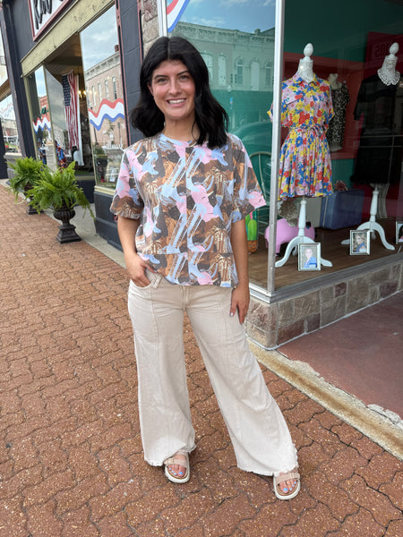 Mesmerize Khaki V Shape Low Rise Baggy Wide w/ Cut Seam Detail Pants