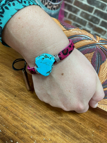 Hot Pink Leopard Cuff Silver