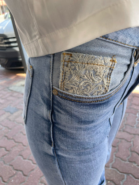 Kreek Embroidered Cuffed Jeans