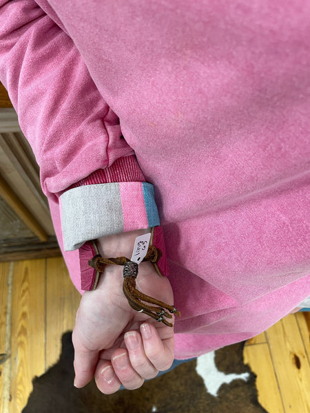 Pink Tooled Leather w/ Large Turquoise Slab Wristlet