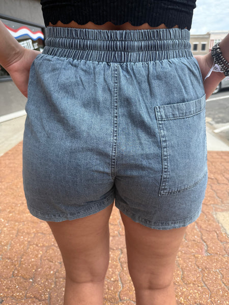 Midnight Denim Chambray Elastic Adjustable Waist Skort