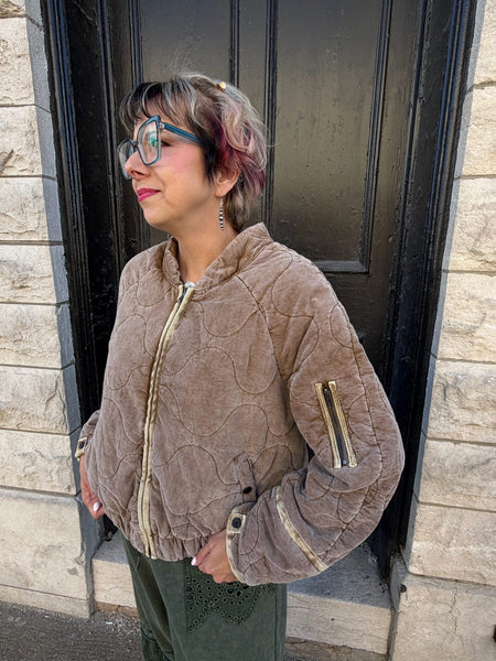 Coffee Washed Quilted Corduroy Jacket
