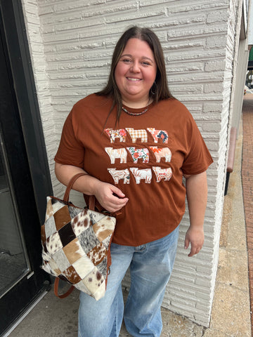Cows On Repeat on Rust Brown Tee Shirt
