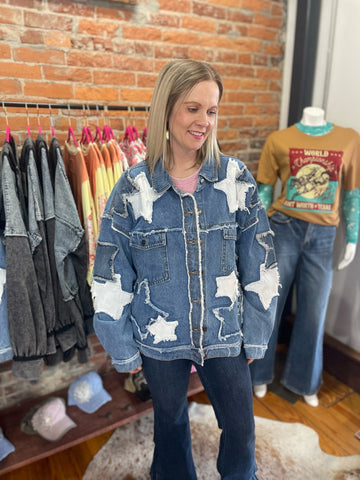 Denim Washed Star Patch Jacket