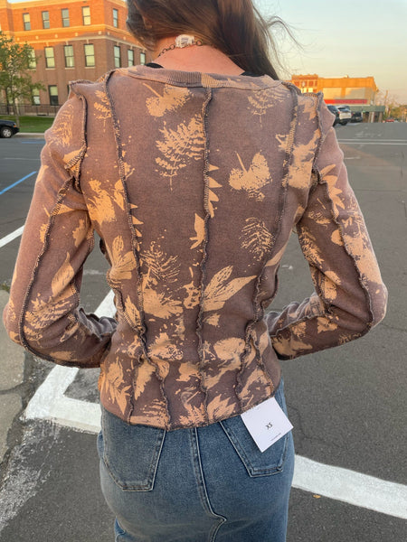 Navy Washed Printed Knit Top