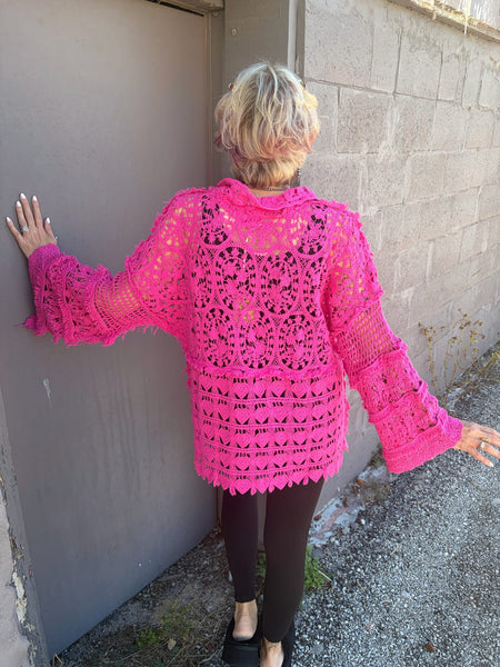 Hot Pink Crochet Top One Size